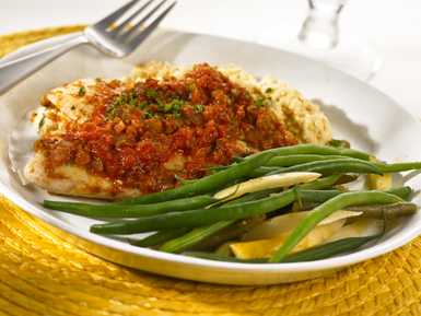 Tilapia Veracruz with Cauliflower Mash and Green Bean Mix